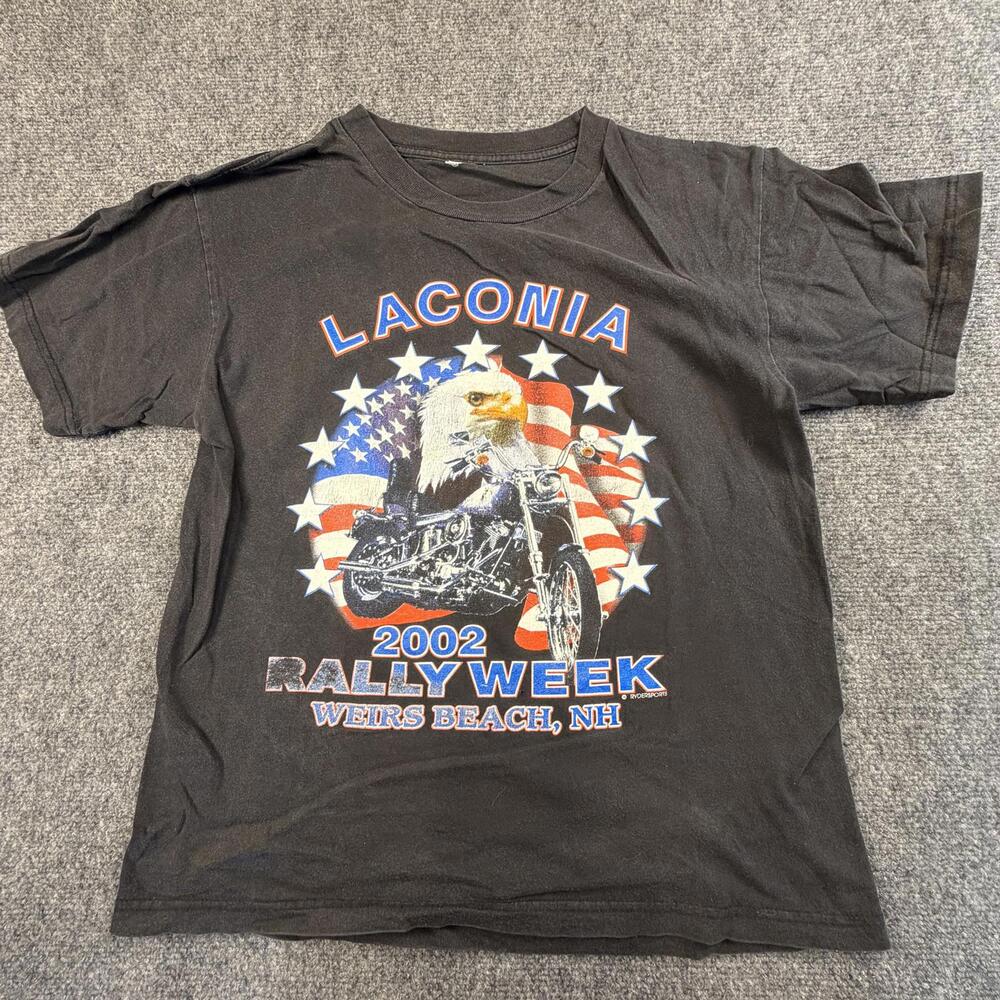 2002 Laconia Rally Week Weirs Beach NH Black Graphic Large #1271